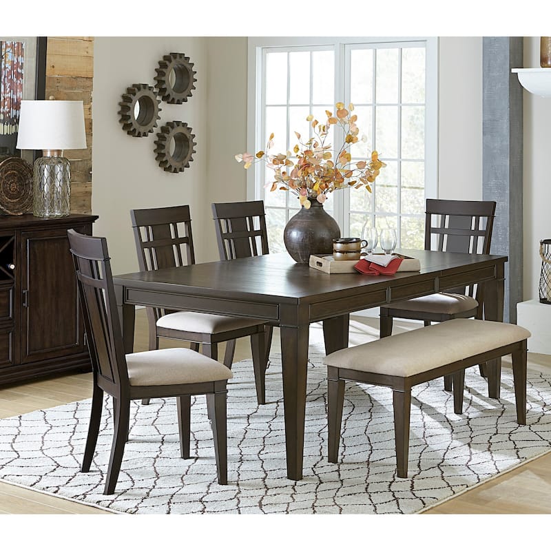 Dark Brown Finish 48-inch Bench 1pc Beige Fabric Upholstered Seat Classic Look Dining Wooden Furniture