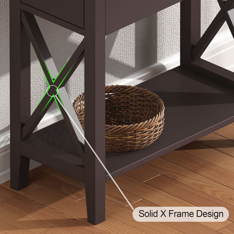 2-Drawer End Table, Flip Top Narrow End Table with Drawer, Accent Small Side Table Nightstand for Bedroom, Espresso