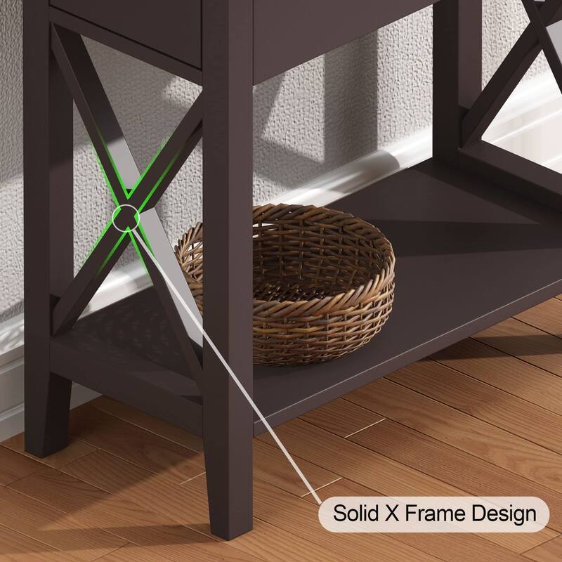 2-Drawer End Table, Flip Top Narrow End Table with Drawer, Accent Small Side Table Nightstand for Small Space