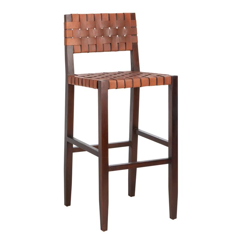 SAFAVIEH Euna 30.32 Inch Woven Leather Bar Stool - Cognac - 18" x 20" x 38" - 18Wx20Dx43H