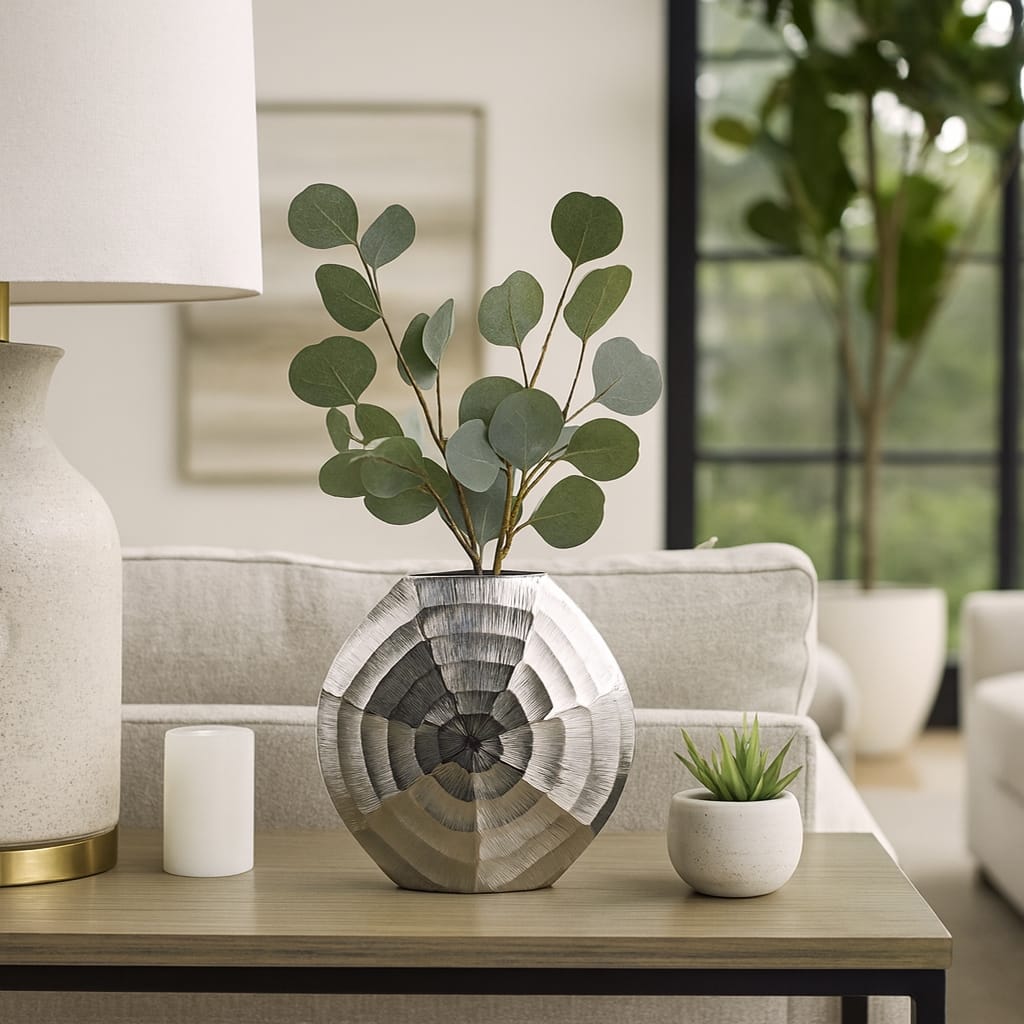 Metal Aluminum Vase Coastal Glam Scalloped Shell Pattern - 10" Silver