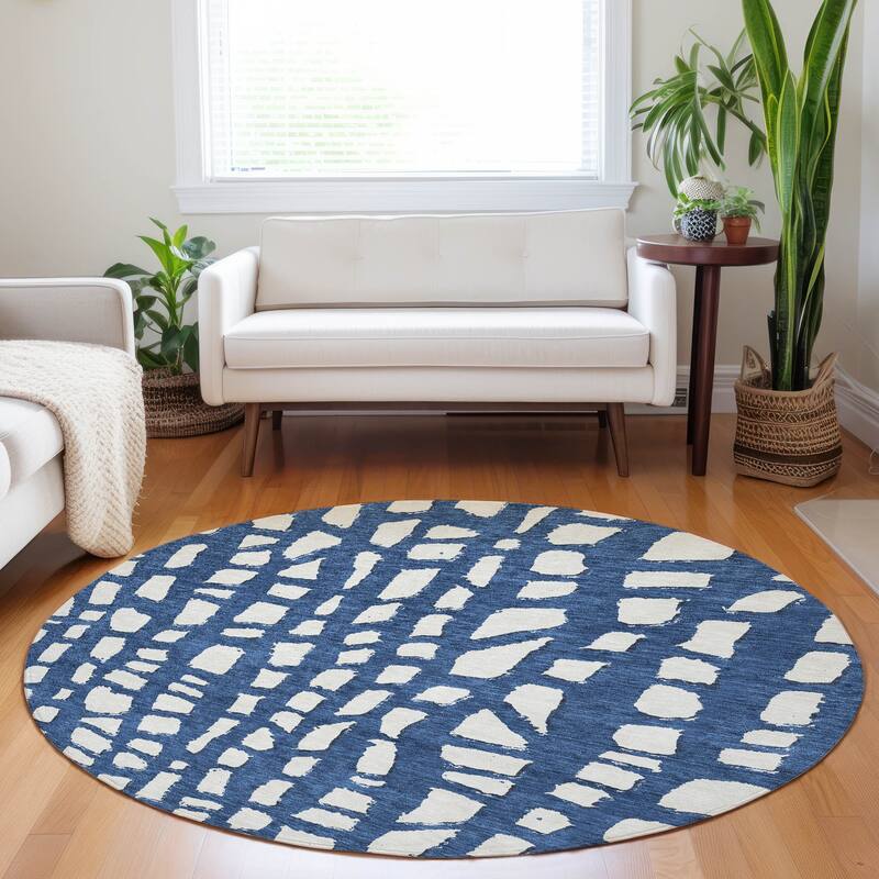Premium Washable Super Soft Contemporary Cobble Mayfield Rug - Navy - 8' x 8'