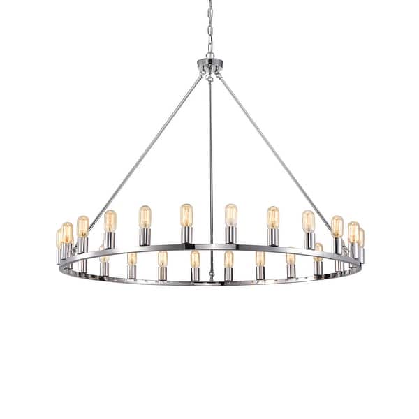 slide 2 of 19, The Gray Barn Liam 48-inch Round Wagon Wheel 24-light Chandelier Chrome