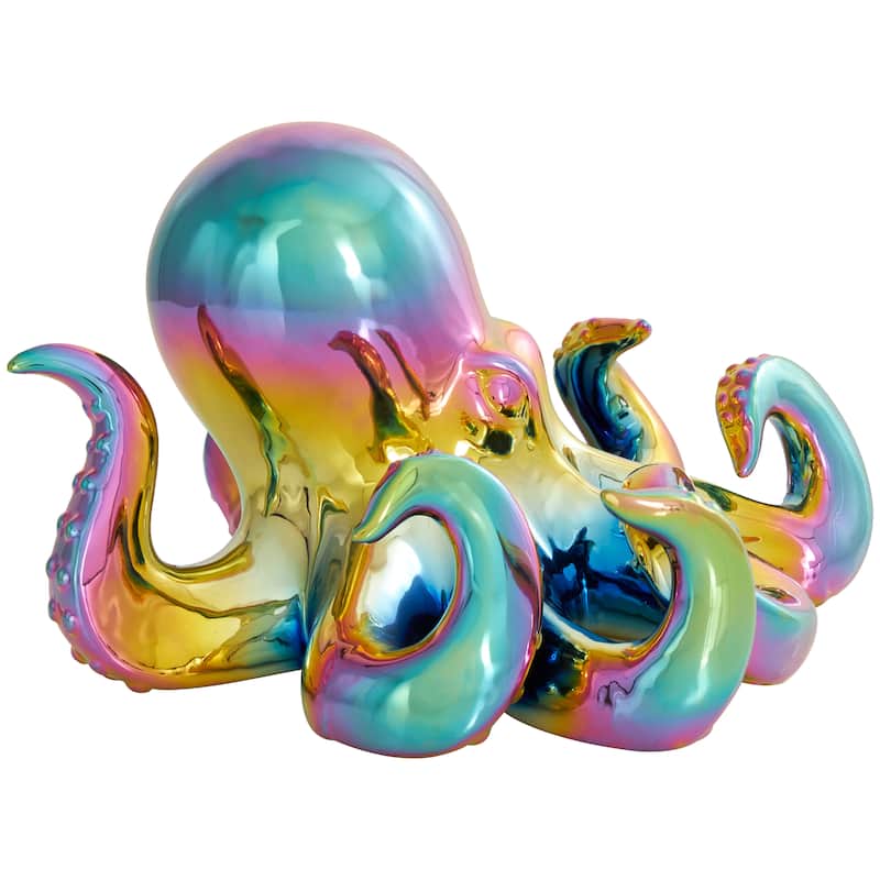 Multi Colored Ceramic Octopus Decorative Sculpture with Rainbow Shimmer Finish