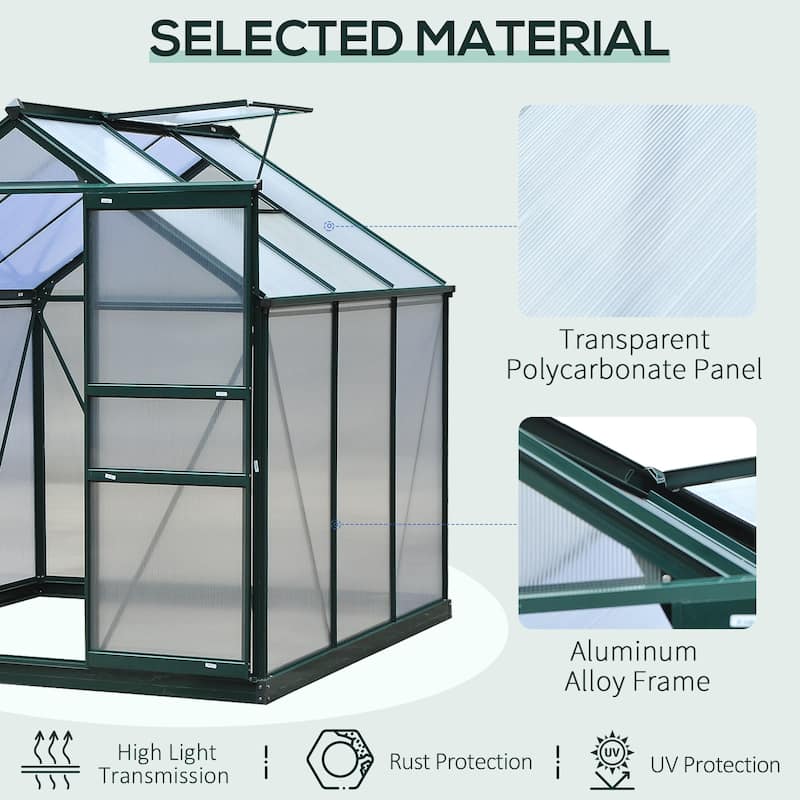 Outsunny Polycarbonate Walk-In Greenhouse for Outdoors - CLEAR