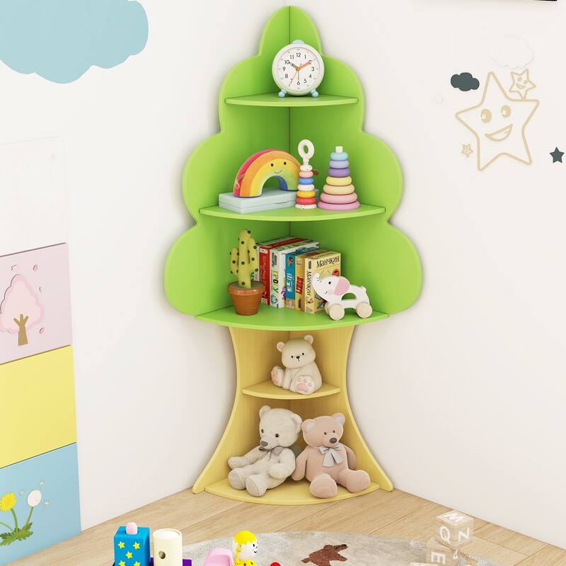 5-Tier Kids Tree Bookshelf for Bedrooms Playrooms Classroom Storage with Anti-Tip Design - 19" x 19" x 52"