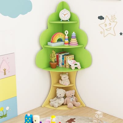 5-Tier Kids Tree Bookshelf for Bedrooms Playrooms Classroom Storage with Anti-Tip Design - 19" x 19" x 52"