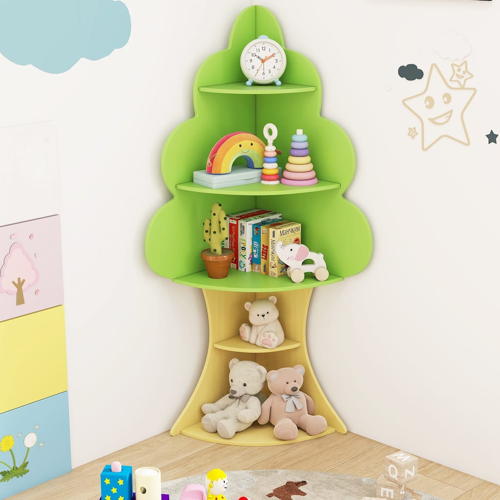 5-Tier Kids Tree Bookshelf for Bedrooms Playrooms Classroom Storage with Anti-Tip Design - 19" x 19" x 52"