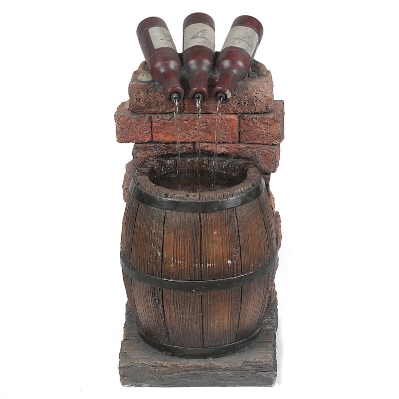Resin Wine Bottle and Barrel Outdoor Fountain with LED Lights