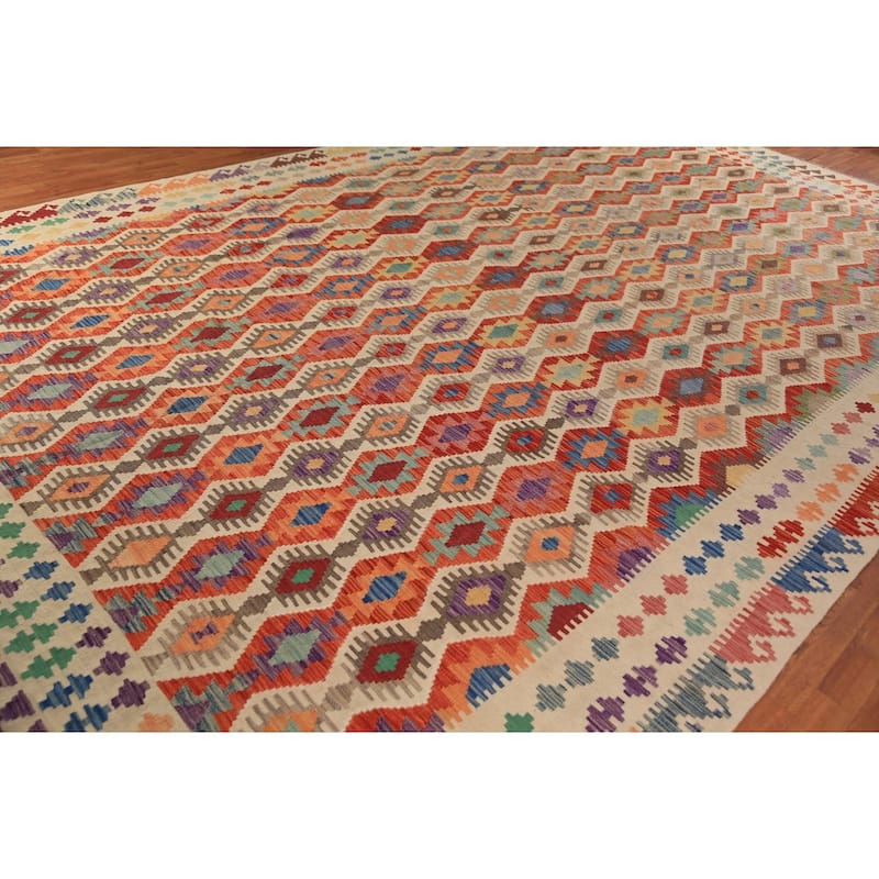 Oriental Kilim Large Rug Hand-Woven Wool Carpet - 10'1"x 16'0"