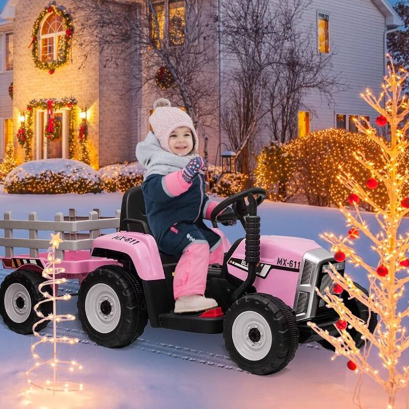 Kids Battery Powered Electric Tractor with Parent Remote Control & Trailer