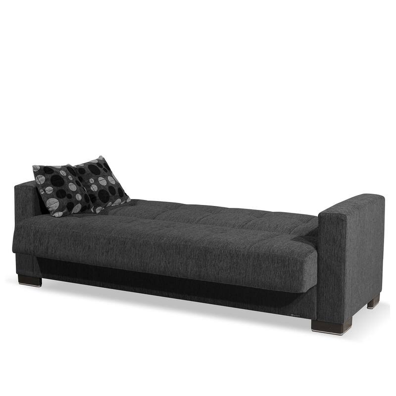 HomeRoots 87" Dark Gray Chenille Convertible Futon Sleeper Sofa And Toss Pillows With Storage