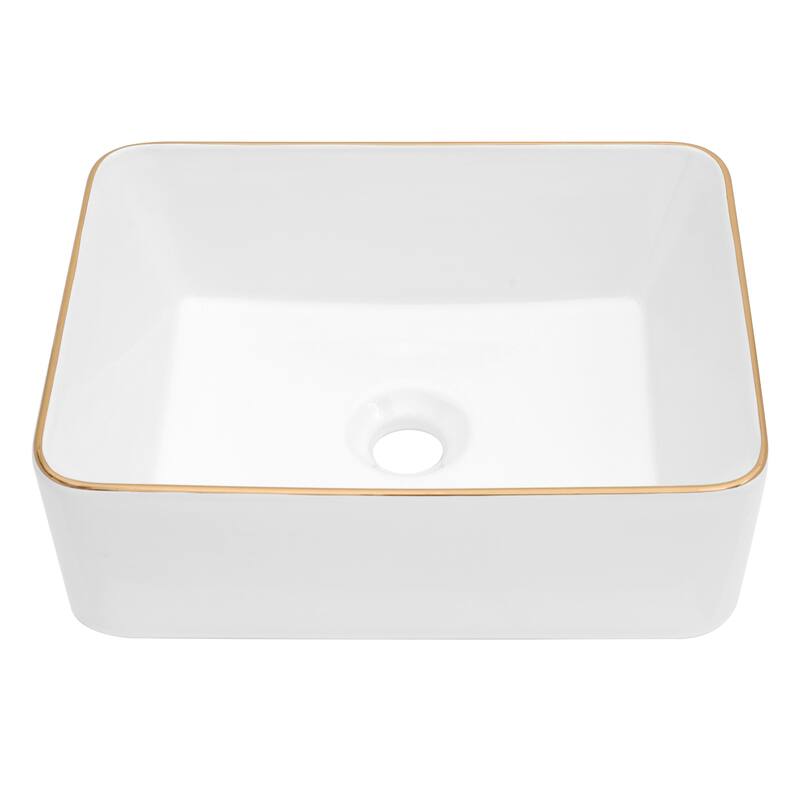 Stain-Resistant White Ceramic Above-Counter Bathroom Vessel Sink, 16"x12"x5" - 16in L - White