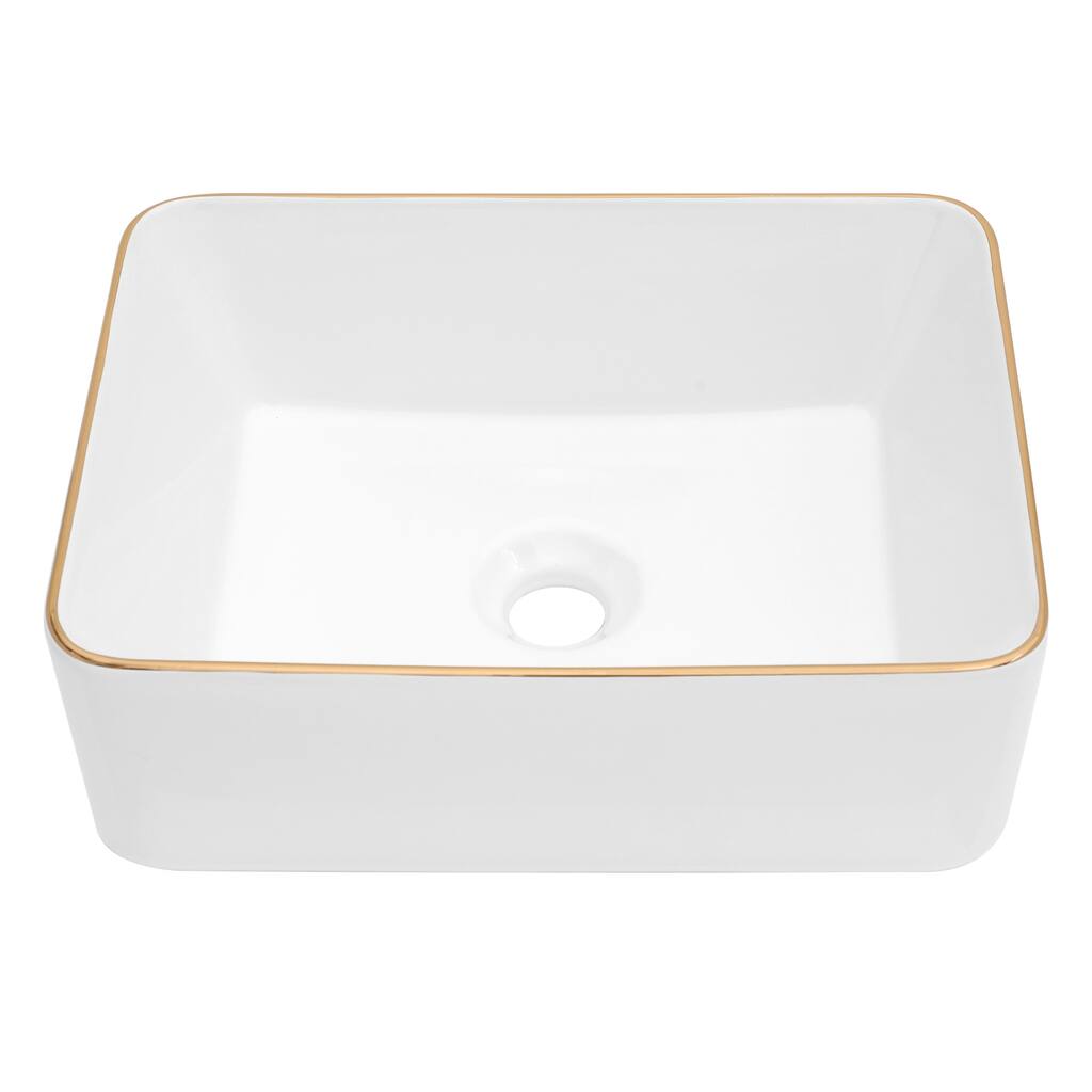 Stain-Resistant White Ceramic Above-Counter Bathroom Vessel Sink, 16"x12"x5" - 16in L
