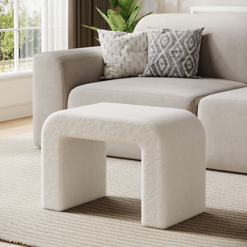Modern Vanity Stool Upholstered Ottoman Arched Footstool for Home - White