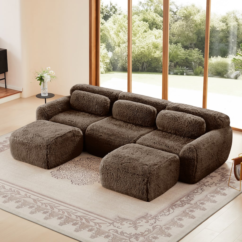 U-shaped Boneless Sofa with Chaise Free Combination Full-compression Vacuum Packaging Deep Seat Design
