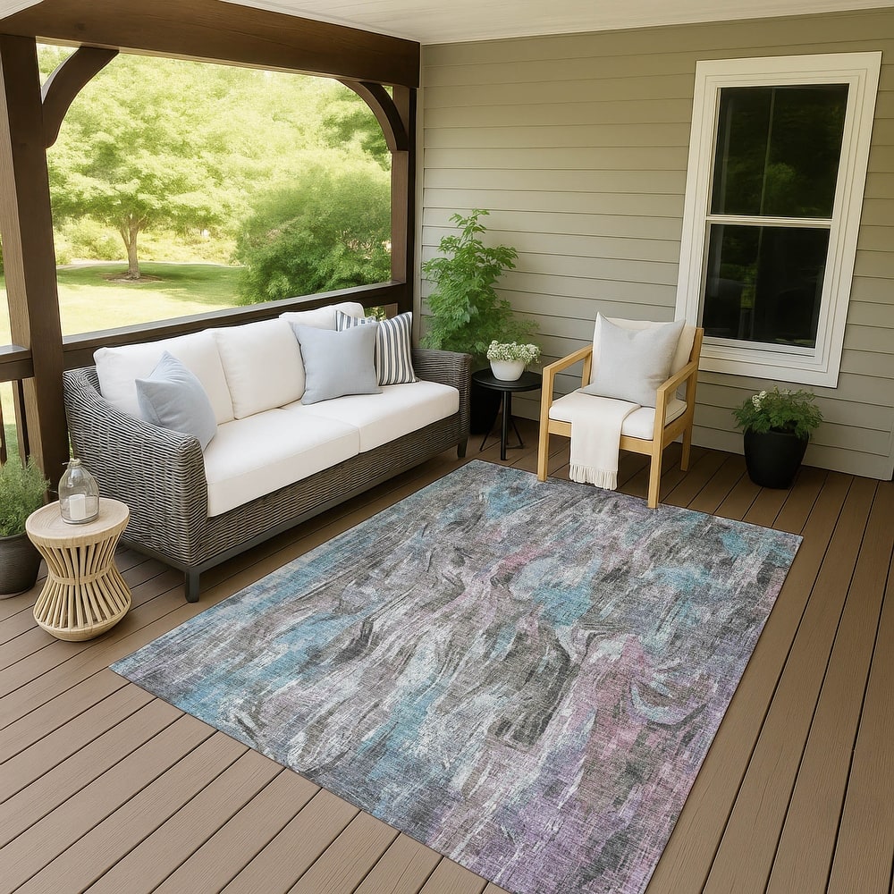 Machine Washable Indoor/ Outdoor Brushstrokes Modern Chantille Rug
