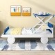 preview thumbnail 3 of 6, White+Blue Playful Twin Car Platform Bed, Ceiling Cloth, Storage Shelf, Wheel Legs