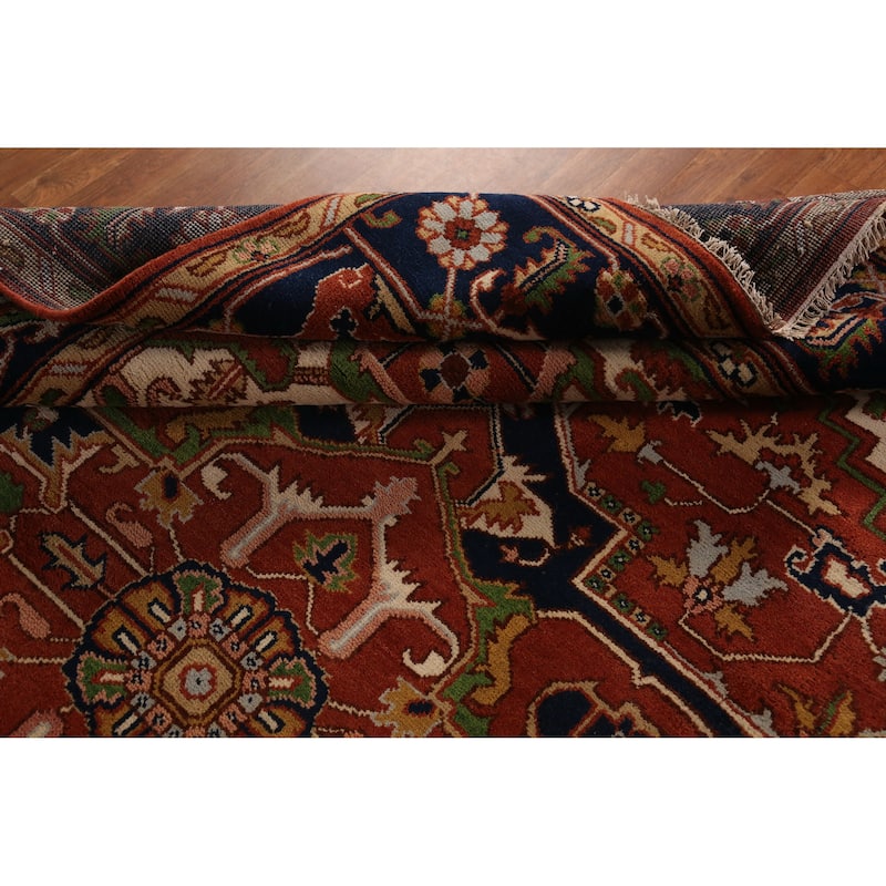Medallion Heriz Serapi Indian Area Rug Hand-Knotted Wool Carpet - 9'0" x 12'1"