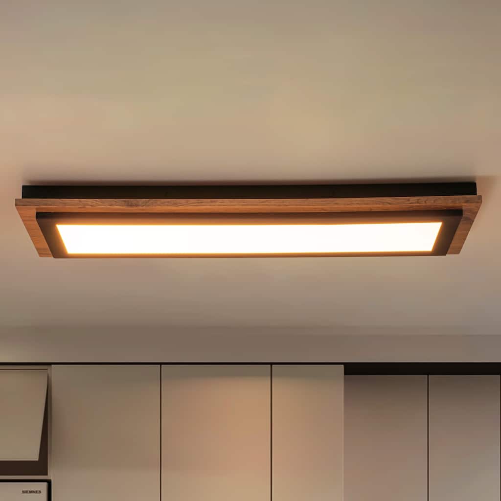 21.3" Vintage Natural Wood LED Flush Mount Ceiling Light for Living Rooms & More - 1 Light