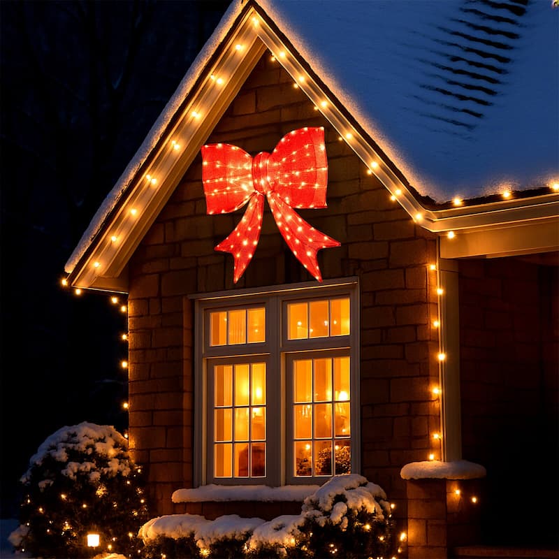 Costway 37” Lighted Christmas Bow Decoration with 150 Warm White LED - Red - See Details