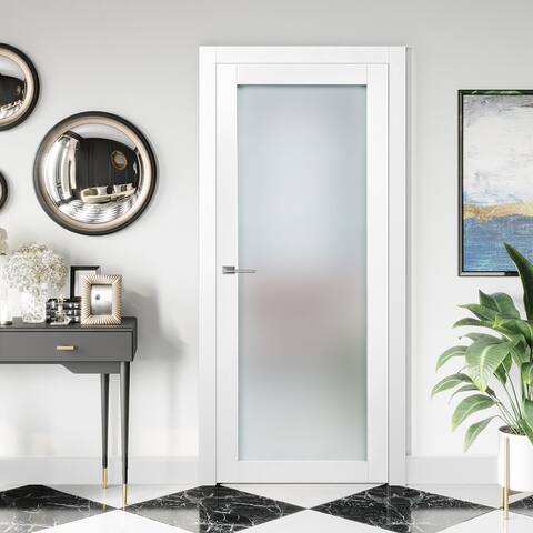 Valusso Design Prefinished Glass Solid Core Swing Door with Full Set Included Alpine White