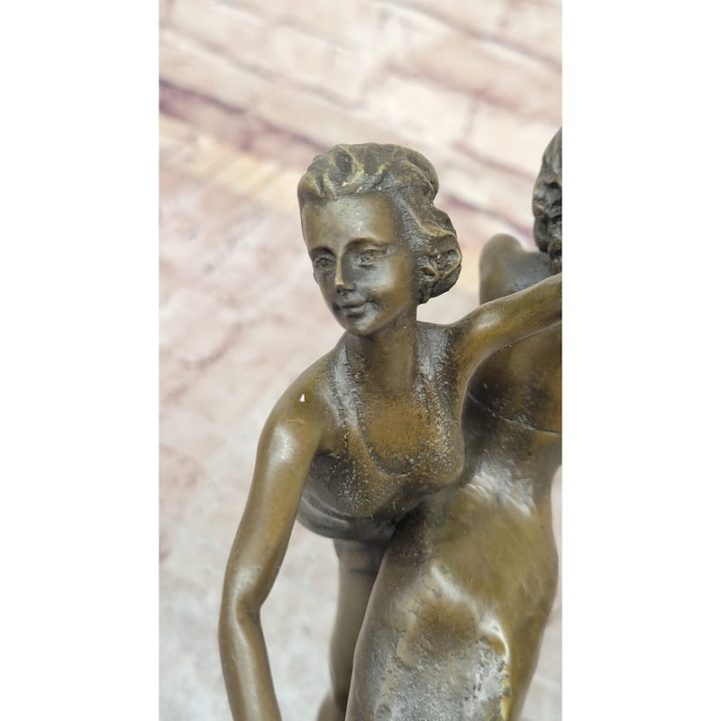 Dual Ballerina Dancers Gemini Girls Bronze Statue Sculpture Collectible Vitaleh Original 14 Inches X 10 Inches