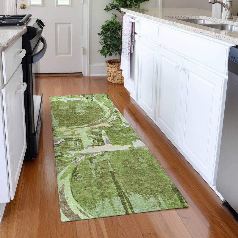 Premium Washable Super Soft Contemporary Casual Mayfield Rug - Green - 2'3" x 7'6"