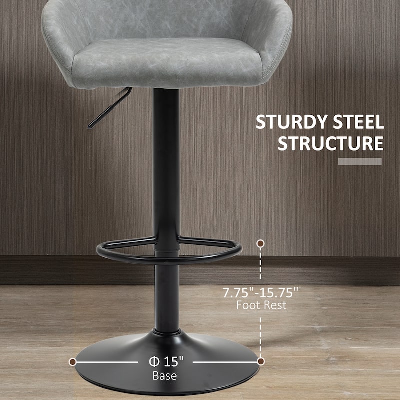 Set of 2 Height Adjustable Velvet Swivel Bar Stools with Steel Frame and Thick Foam Seats for Kitchen