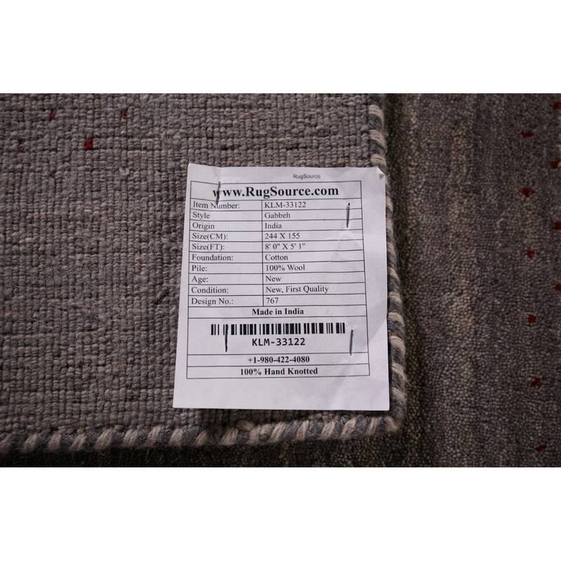 Little Animals Gray Gabbeh Indian Area Rug Handmade Wool Carpet - 5'1"x 8'0"