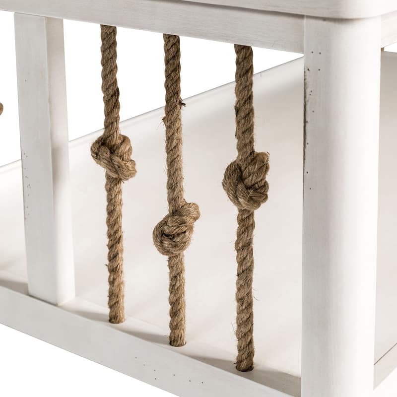 Dockside White Cocktail Table for Living Room Coastal Rope Accents