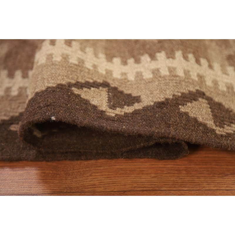 Brown Kilim Oriental Area Rug Flat-weave Wool Living Room Carpet - 5'6" x 8'1"