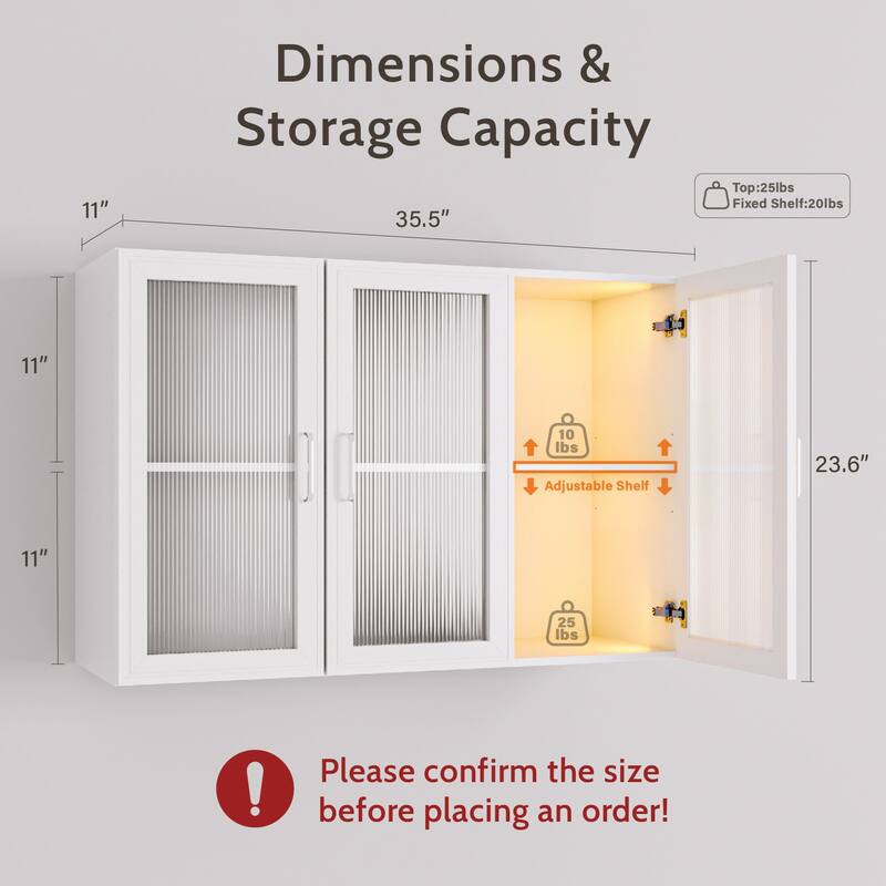Versatile Wall-Mounted Cabinet with Glass Doors & Storage Shelf