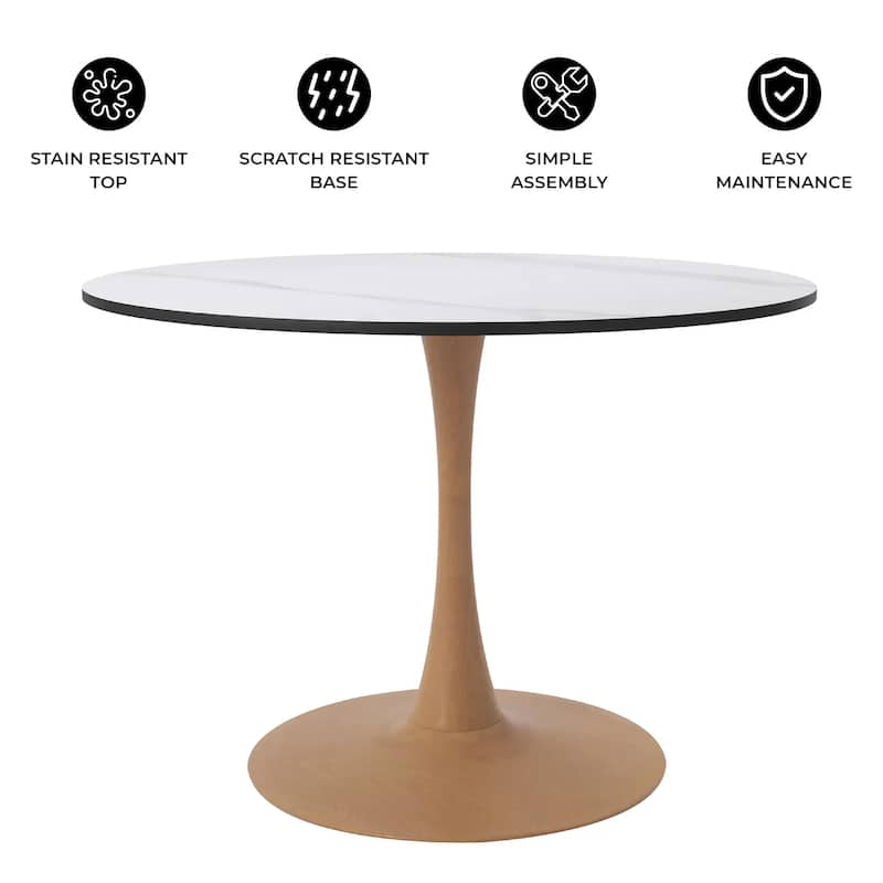 Bristol 31" Modern MDF Tabletop Round Dining Table with Natural Wood Steel Pedestal Base for Kitchen Dining Room Restaurants