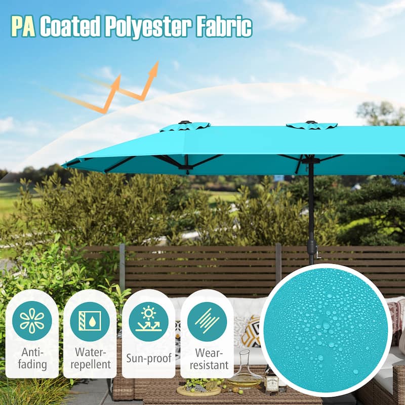 Gymax 13FT Double-sided Patio Umbrella w/ Crank Handle Umbrella Base