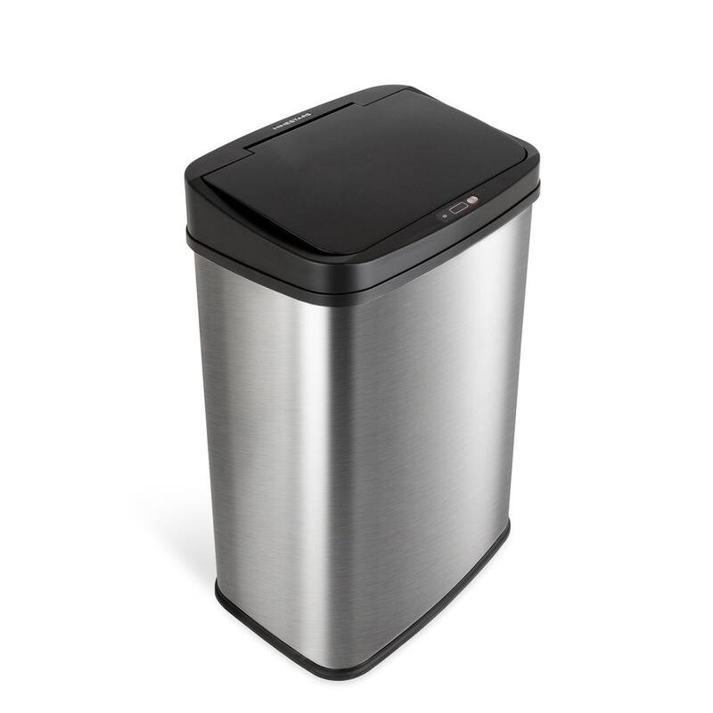 NINESTARS Rectangular Motion Sensor Motion Sensor Trash Can 13.2 Gallon/50 Liter Stainless Steel DZT-50-28 - 13.2 Gal./50L - Silver