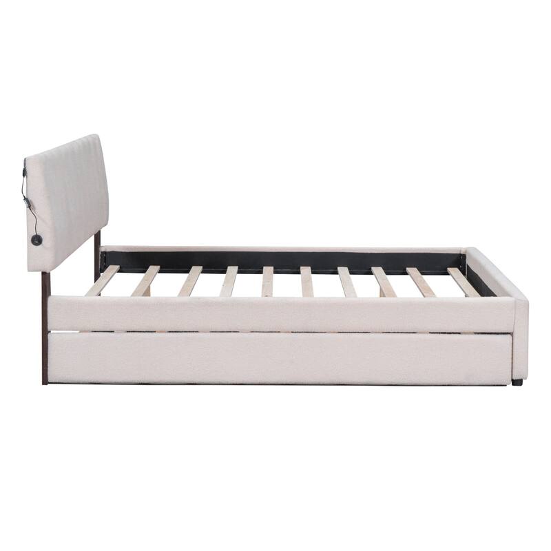 Upholstered Platform Bed with Trundle and LED Lights