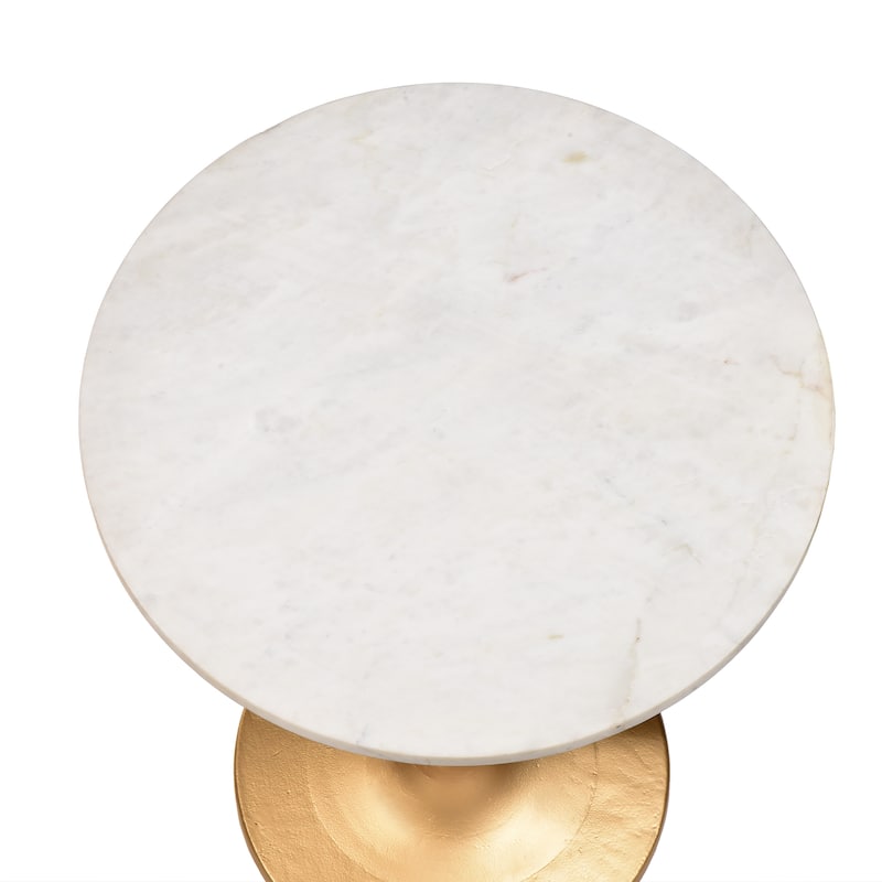 Carolina Living Piuma Marble Top Accent Table - White Top - Antique Gold Base