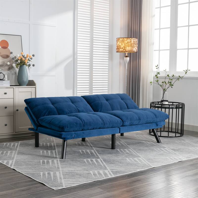 Velvet Sofa Bed with Adjustable Armrest and Backrest