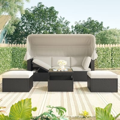 Outdoor Patio Rectangle Daybed with Retractable Canopy with Cushions