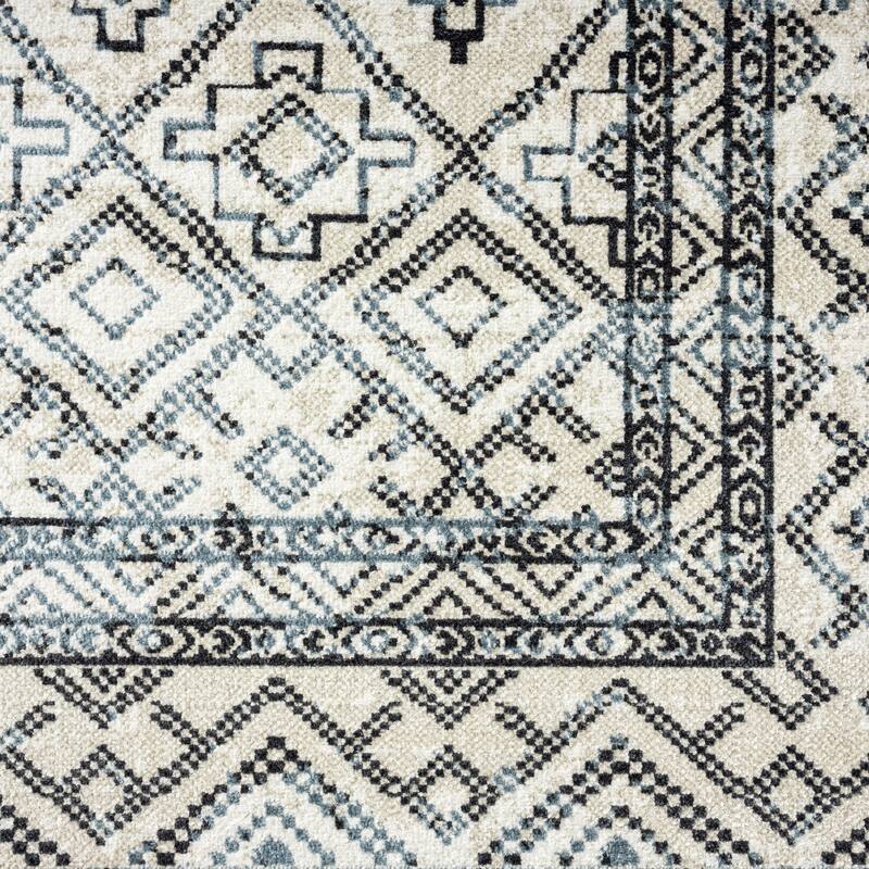Everwash Treasure Cambria Southwest Geometric Machine Washable Area Rug, Beige/Navy Blue