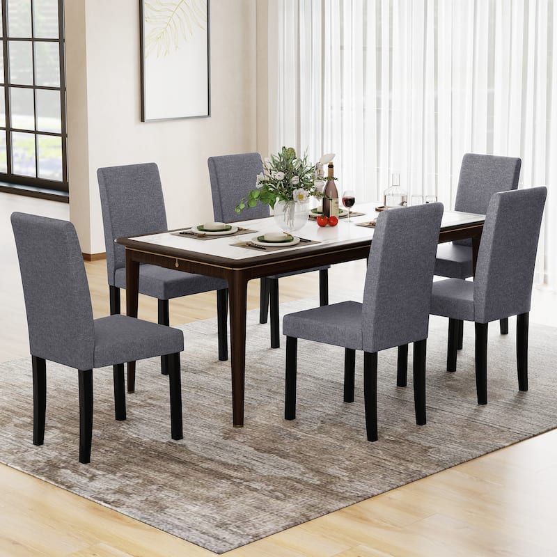 Gymax Dining Chair Set of 4 Fabric Upholstered Rubber Wood Legs Side