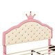 preview thumbnail 17 of 16, Twin/Full Size Upholstered Princess Bed with Crown Shaped Headboard, Lovely PU Leather Platform Bed with Button Tufted Design