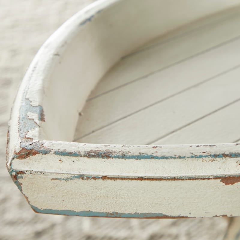 Wood Boat Shaped Tray Top Accent Table with Oar Inspired Legs - White - Roche River Decor