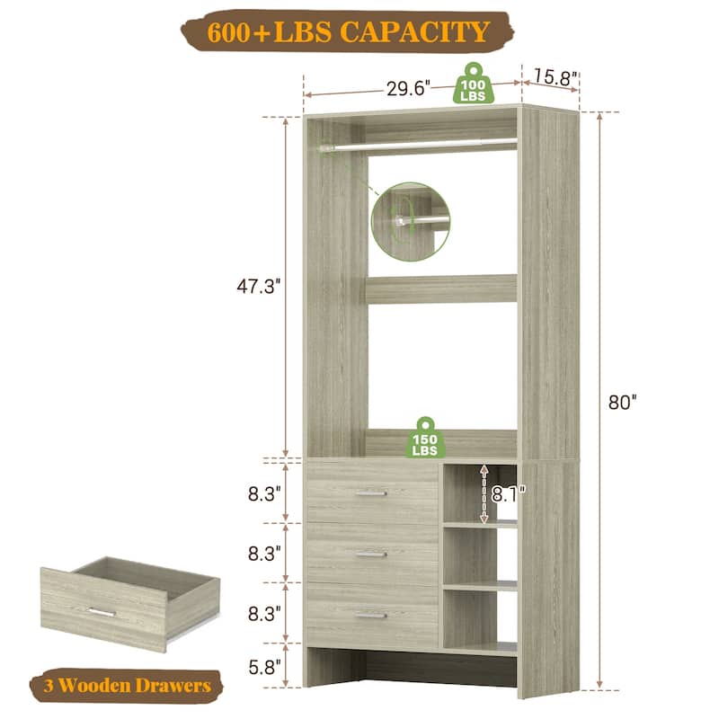 Cimly Set of 3 Freestanding Corner Closet System, Space-saving Closet Organizer for Walk-in/ Reach-in Closet