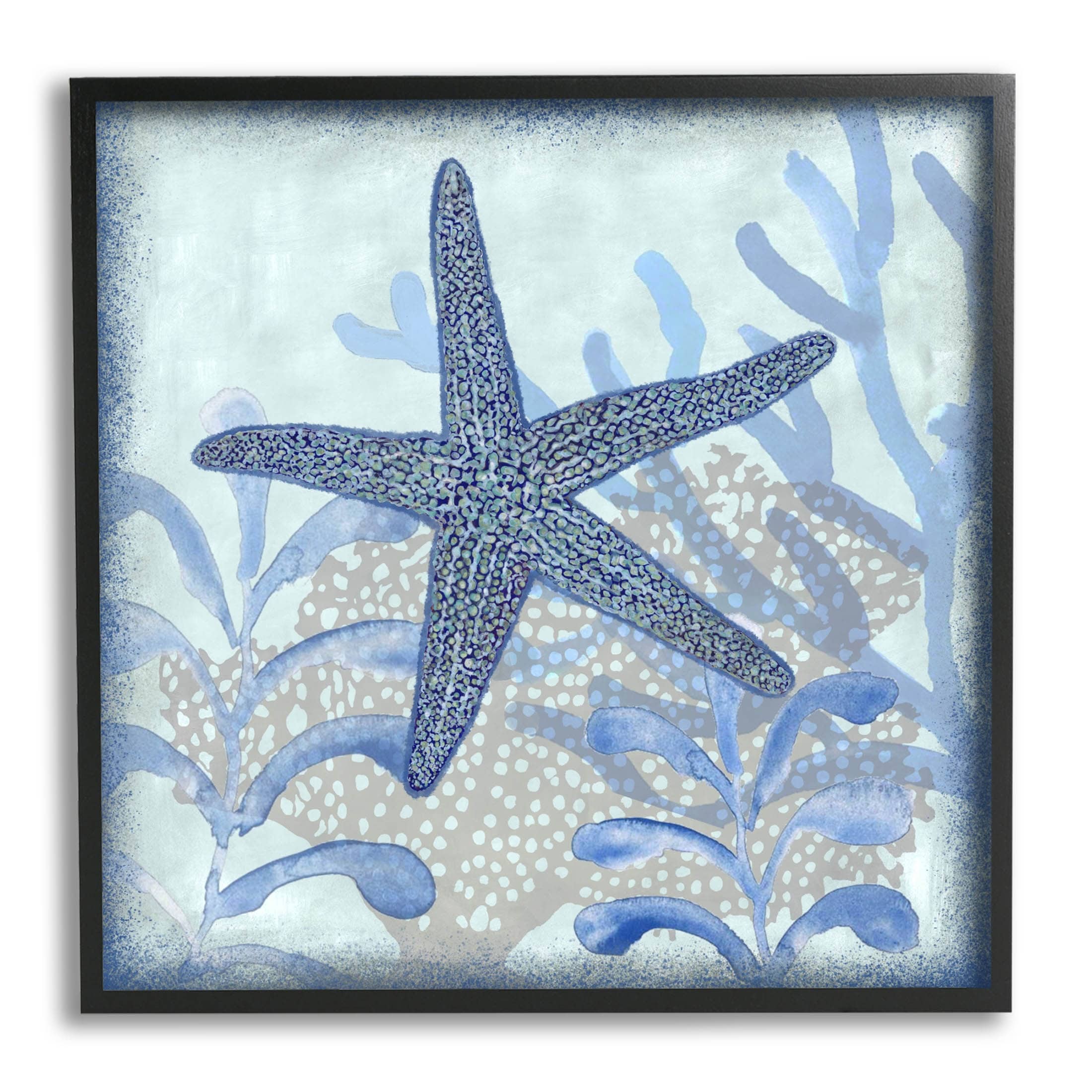Stupell Vivid Blue Starfish Marine Life Framed Giclee Art by Erica Christopher