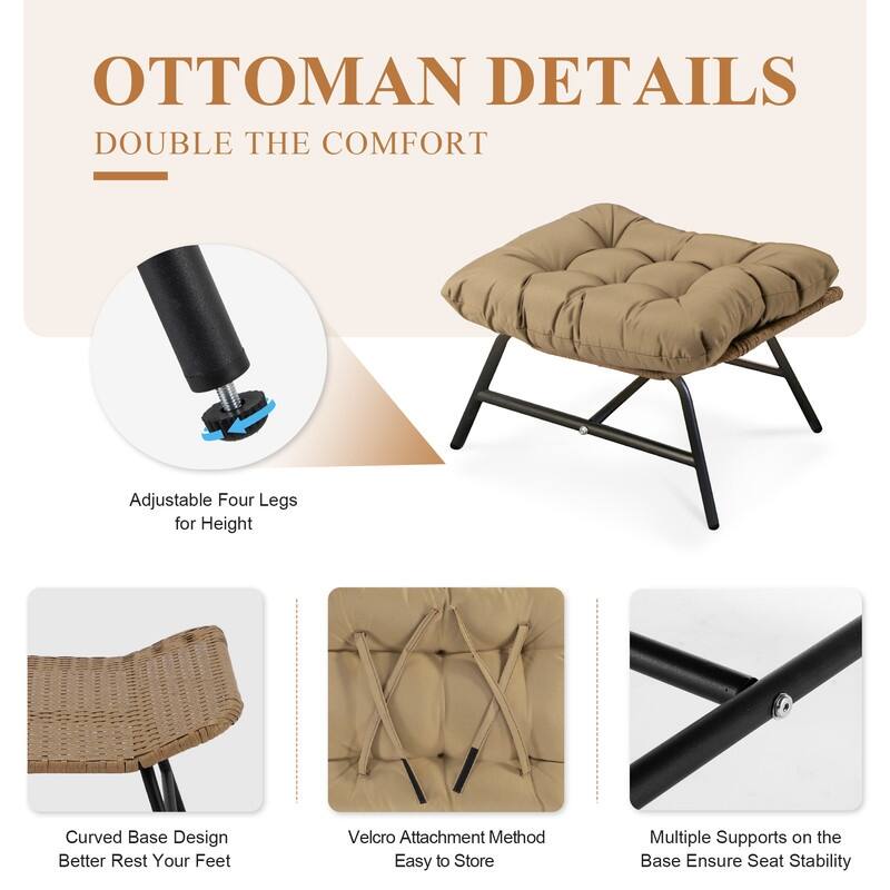 FINCATI Double Egg Chair with 2 Ottomans, 680-lb Capacity
