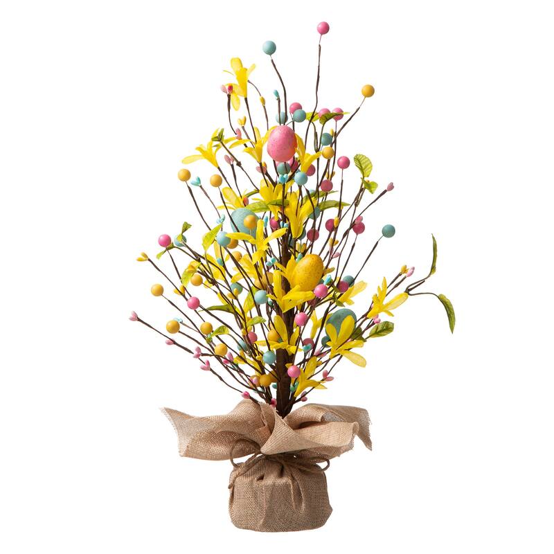 Glitzhome Easter Table Tree with Eggs Lavender Top Hat Decoration for Spring Party Supplies Props