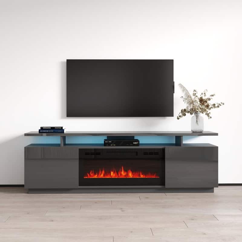 Meble Furniture Eva Modern TV Stand with Electric Fireplace - Gray