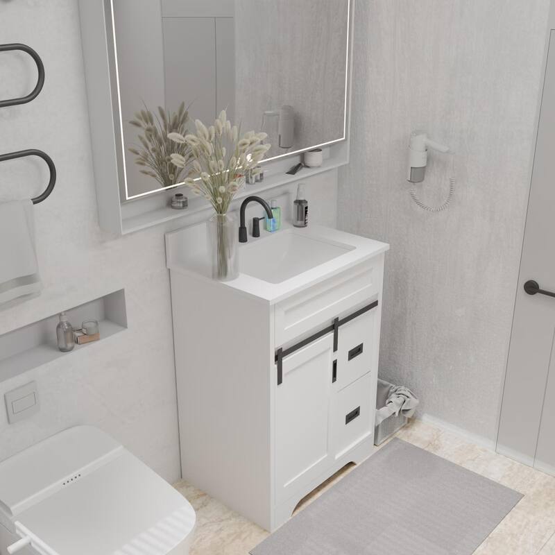 Homy Casa 24" Farmhouse Bathroom Vanity with Single Undermount Sink and Sliding Barn Doors
